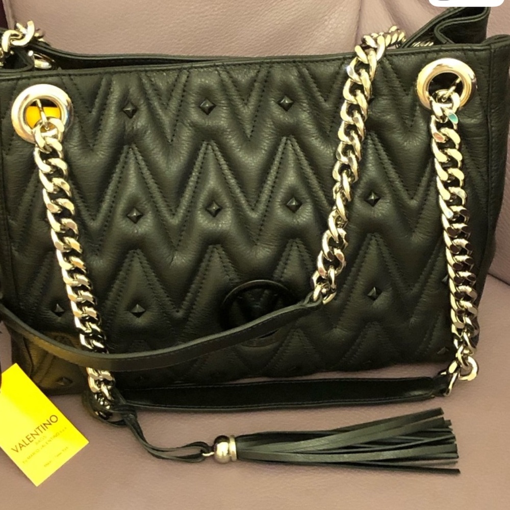 Valentino Quilted Black Satchel with Chain Strap